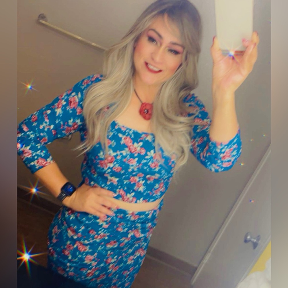SHEIN Teal Floral Dress